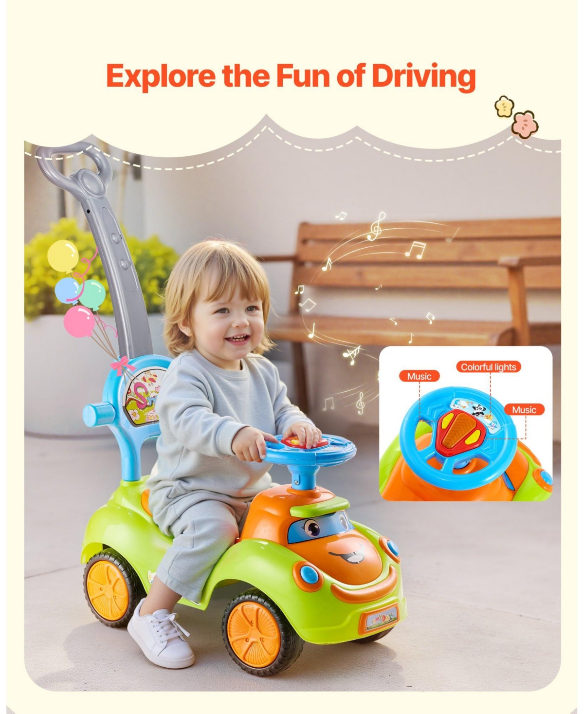 Mecale Ride On Push Car, Toddler Push Car 19–36 Months with Guardrails, Handle & Storage, 55 lbs Load, Foot-to-Floor Walker, Green