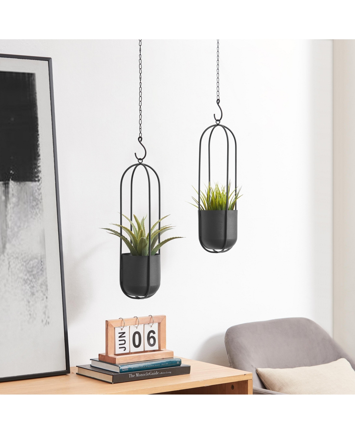 Danya B Walter 2-Piece Oval Hanging Planter Set with Chain Hanging Option