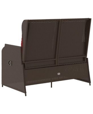 Reclining Patio Bench Brown PE rattan 2-seater Removable Covers