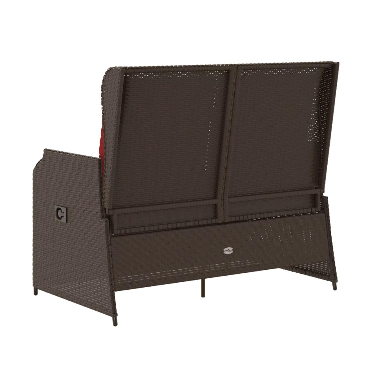 vidaXL Reclining Patio Bench Brown Pe rattan 2-seater Removable Covers