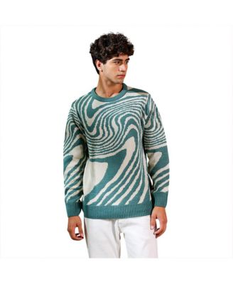 Men's Emerald Green Fluid-Jacquard Knit Pullover Sweater
