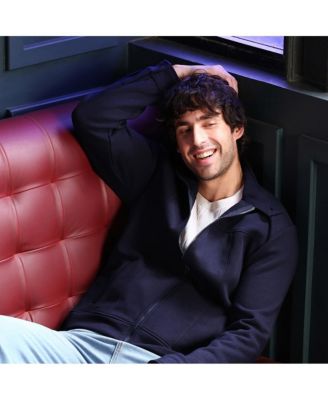 Men's Navy Blue Panel-Stitch Knit Sweatshirt