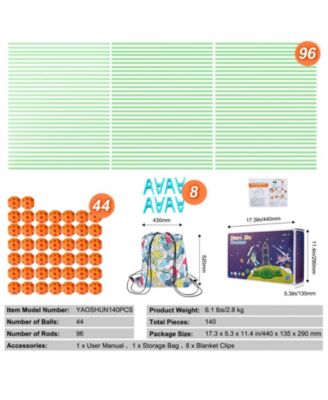 Fort Kit: 140 PCS Glow-in-Dark STEM Set with 96 Rods & 44 Balls for Kids Ages 4–8+
