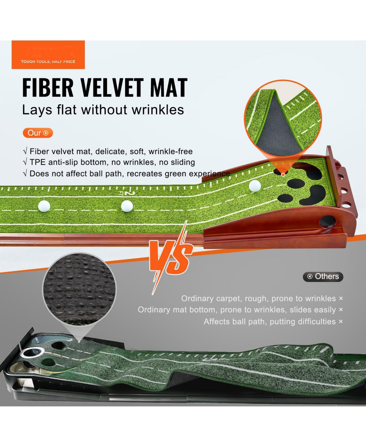 Sugift Golf Putting Mat Indoor 5-Hole Green with Ball Return Alignment Guide and Base