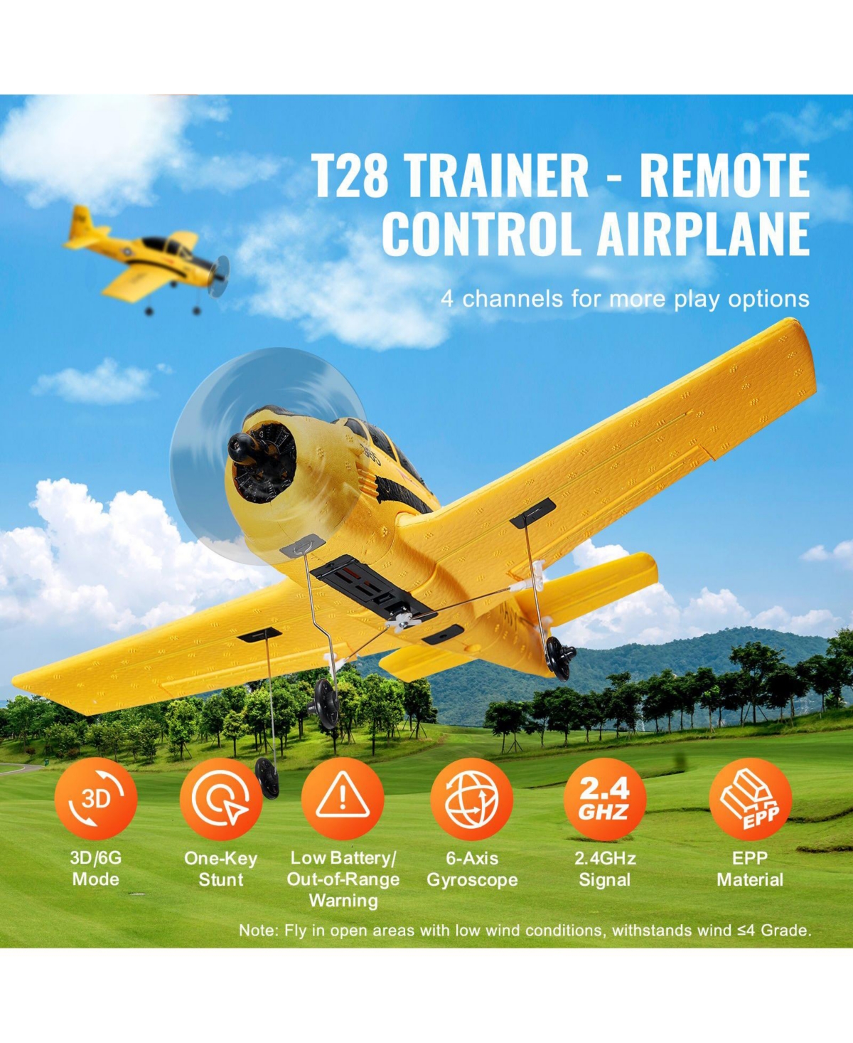 Mecale Rc Plane, 2.4GHz 4-Channel Trainer Airplane with 6-Axis Gyro, 2 Batteries, Ready-to-Fly Glider for Adults & Kids Beginners