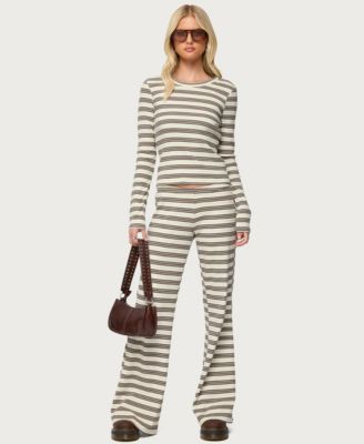 Women's Avalie Striped Ribbed Long Sleeve T Shirt