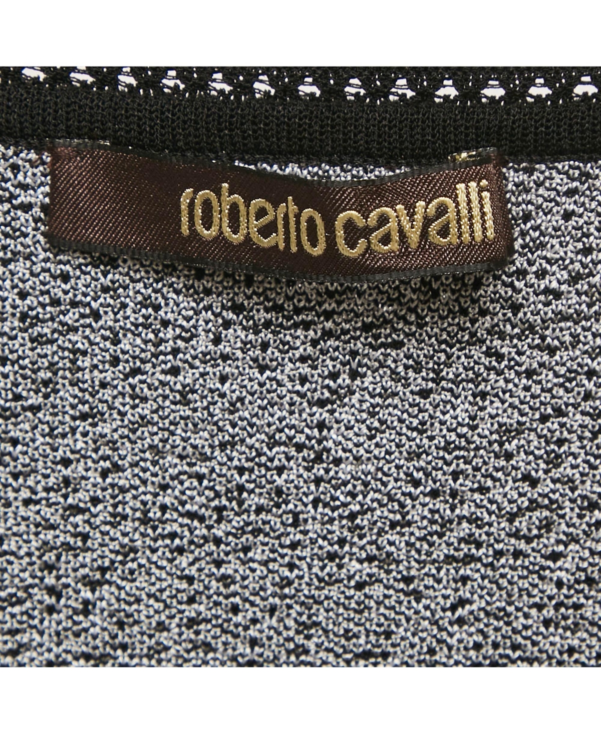 Pre-Owned Roberto Cavalli Women's Monochrome Patterned Jacquard Stretch Knit Top