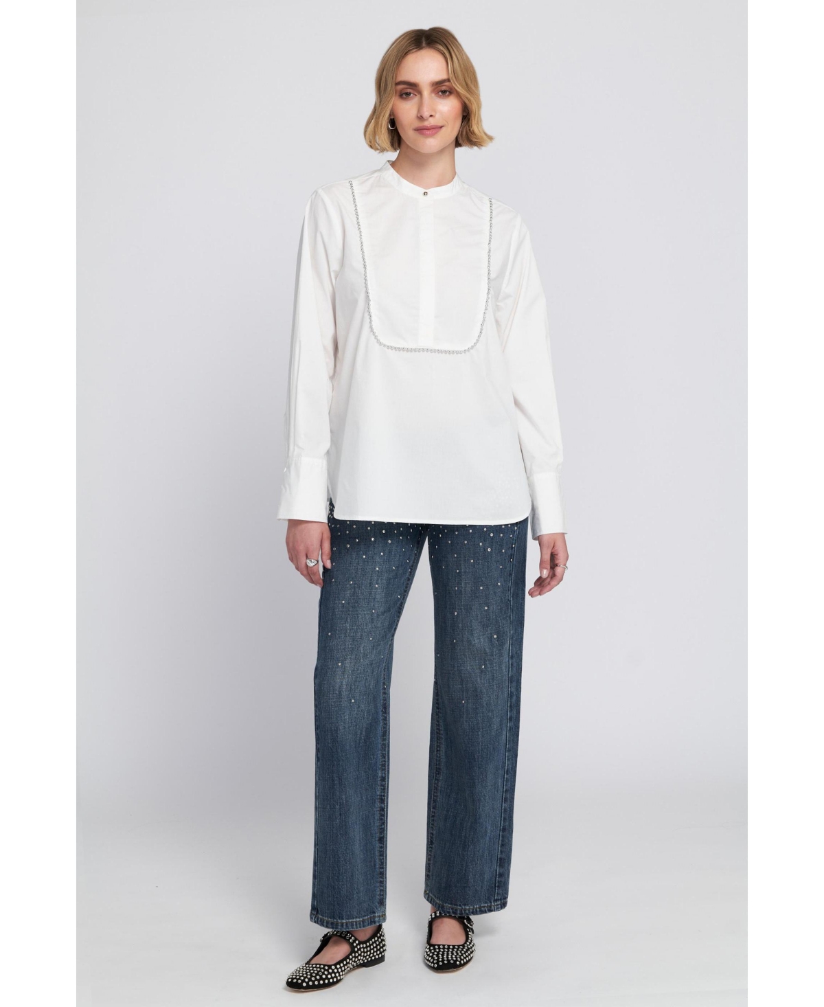 Elle Collection Women's Beaded Shirt Blouse Top