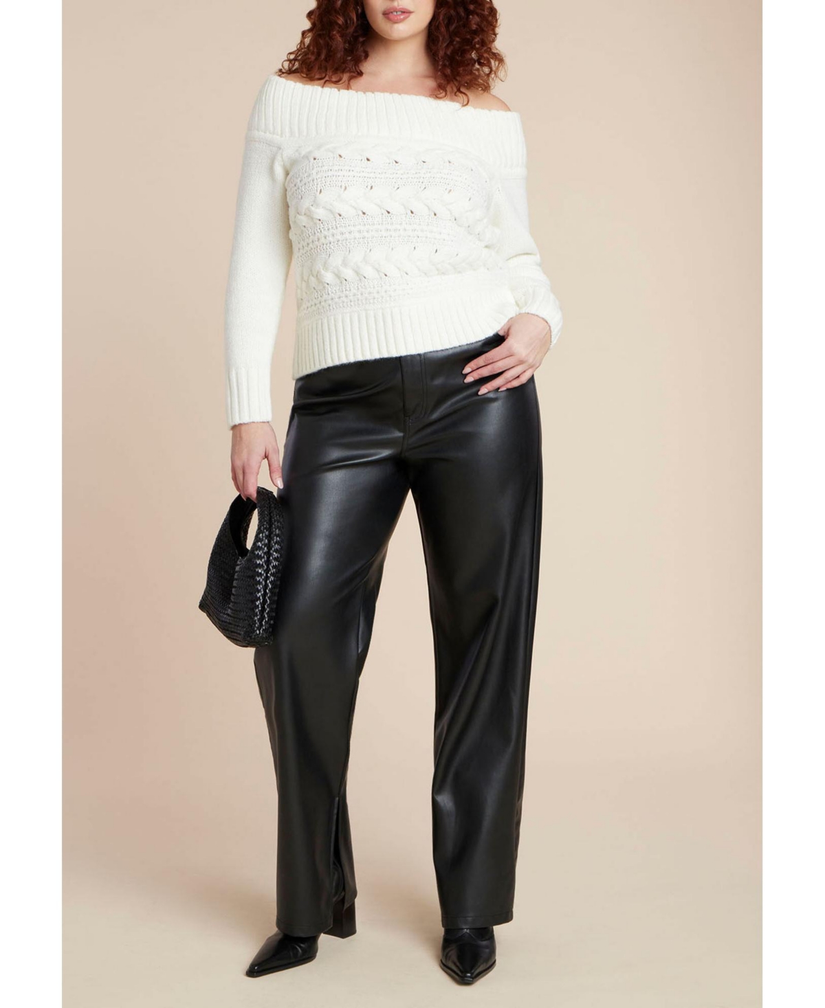 Eloquii Women's Off The Shoulder Cableknit Sweater