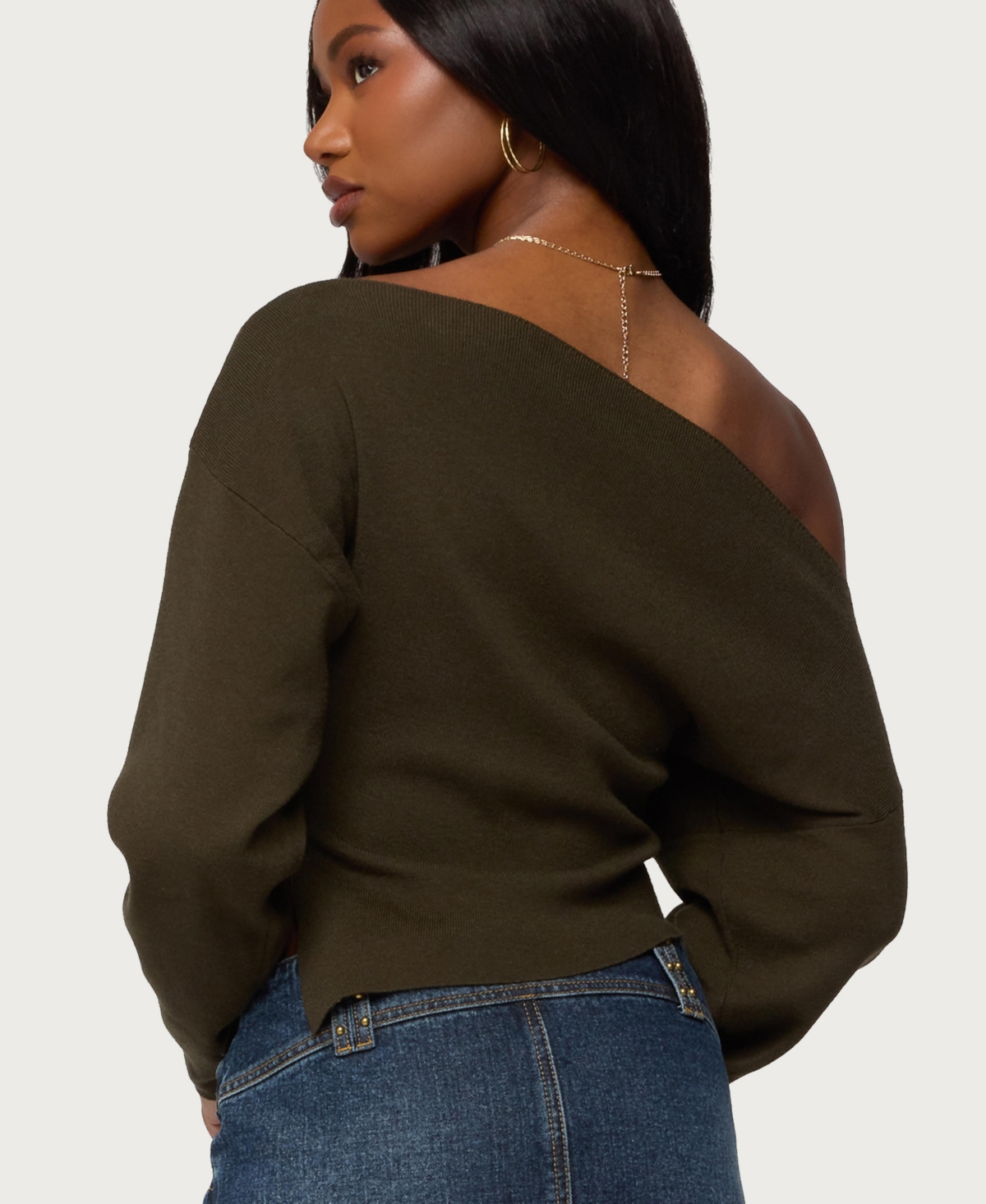 Edikted Women's Chenelle Asymmetric Off Shoulder Sweater