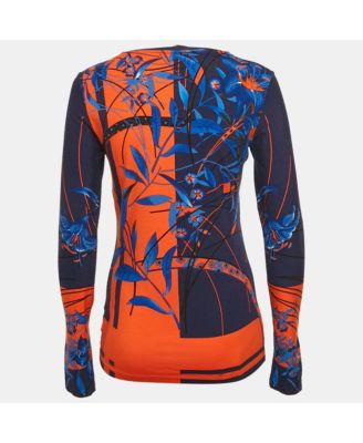 Women's Blue/orange Printed Jersey Long Sleeve T-Shirt