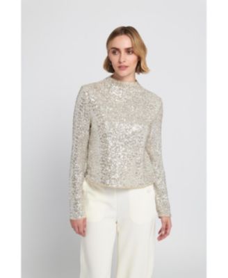 Women's Sequin Knit Mock Neck Top Embellished
