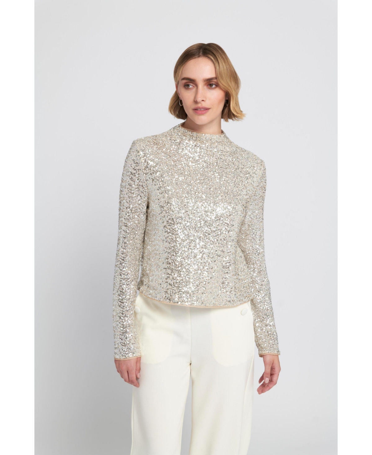 Elle Collection Women's Sequin Knit Mock Neck Top Embellished
