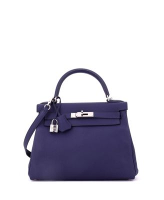 Kelly 28 Handbag Blue Togo with Palladium Hardware