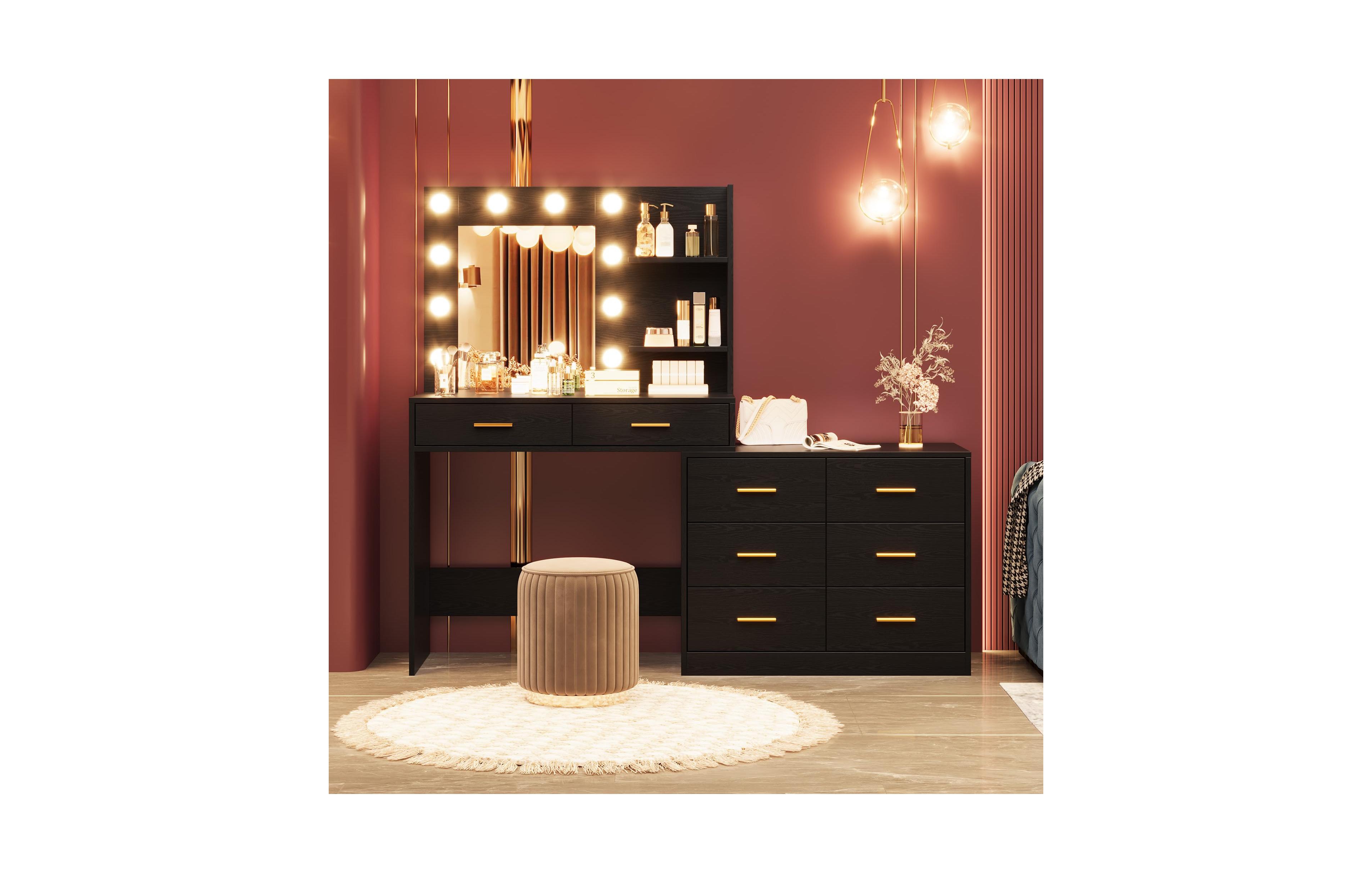 Gaomon 61" Make up Vanity Desk with Mirror and Lights, 3 Lighting Modes Vanity Organizer with Adjustable Brightness