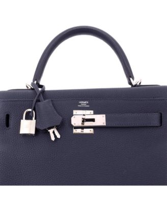 Pre-Owned HERMES Kelly 28 Handbag Blue Togo with Palladium Hardware