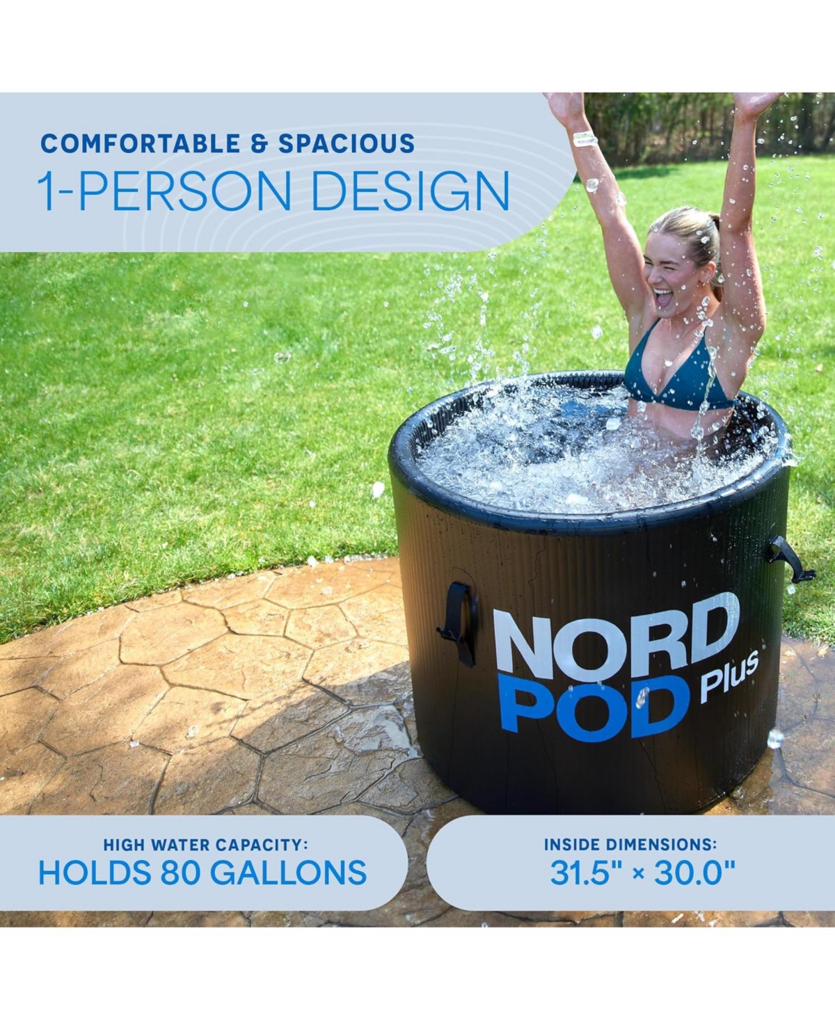 LifePro NordPod Plus Xl Portable Ice Bath Tub – Cold Plunge Tub for Athletes with All-Weather Lid & Air Pump for Outdoor Use