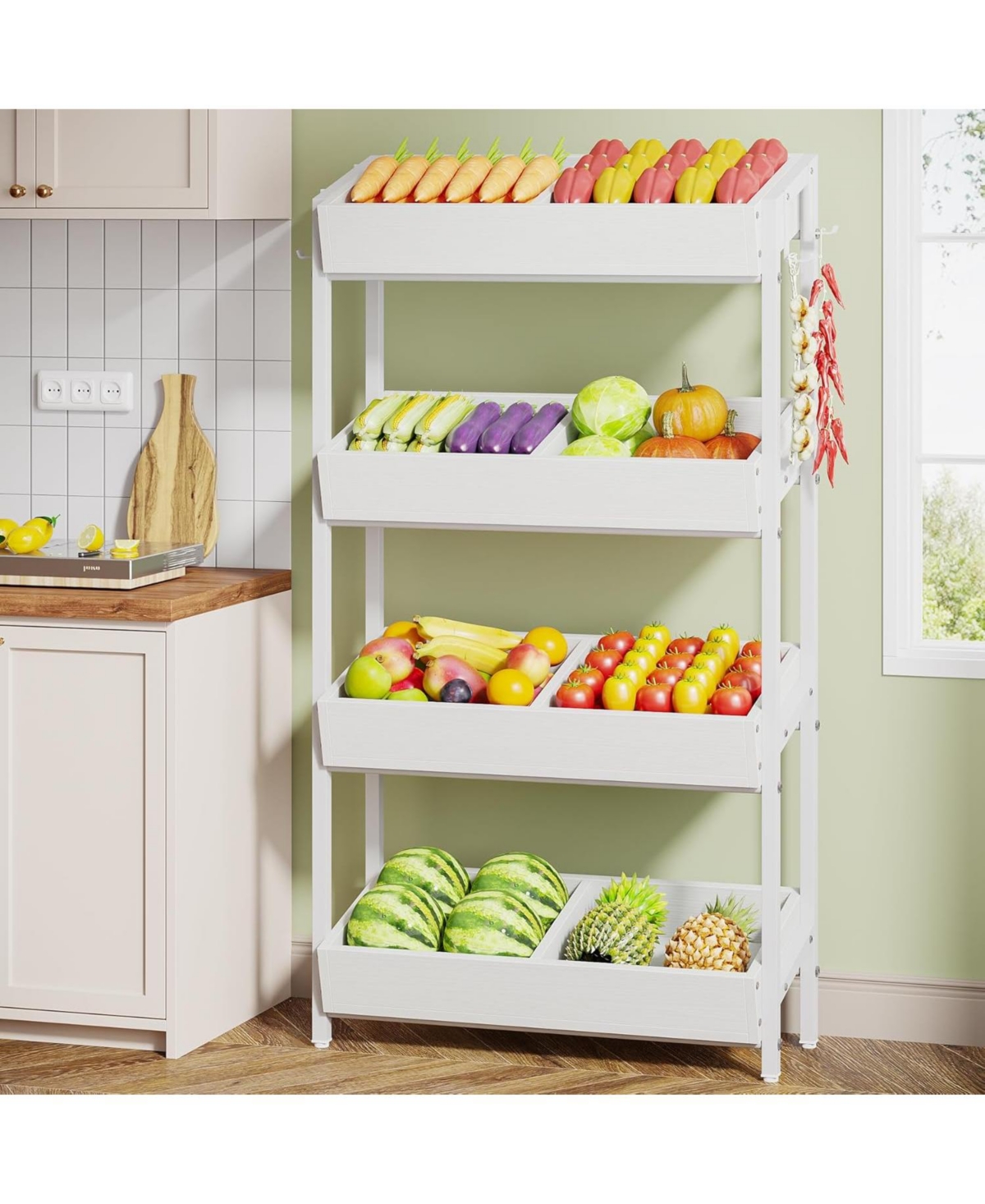 Tribesigns Wood Fruit and Vegetable Basket Stand Rack for Kitchen