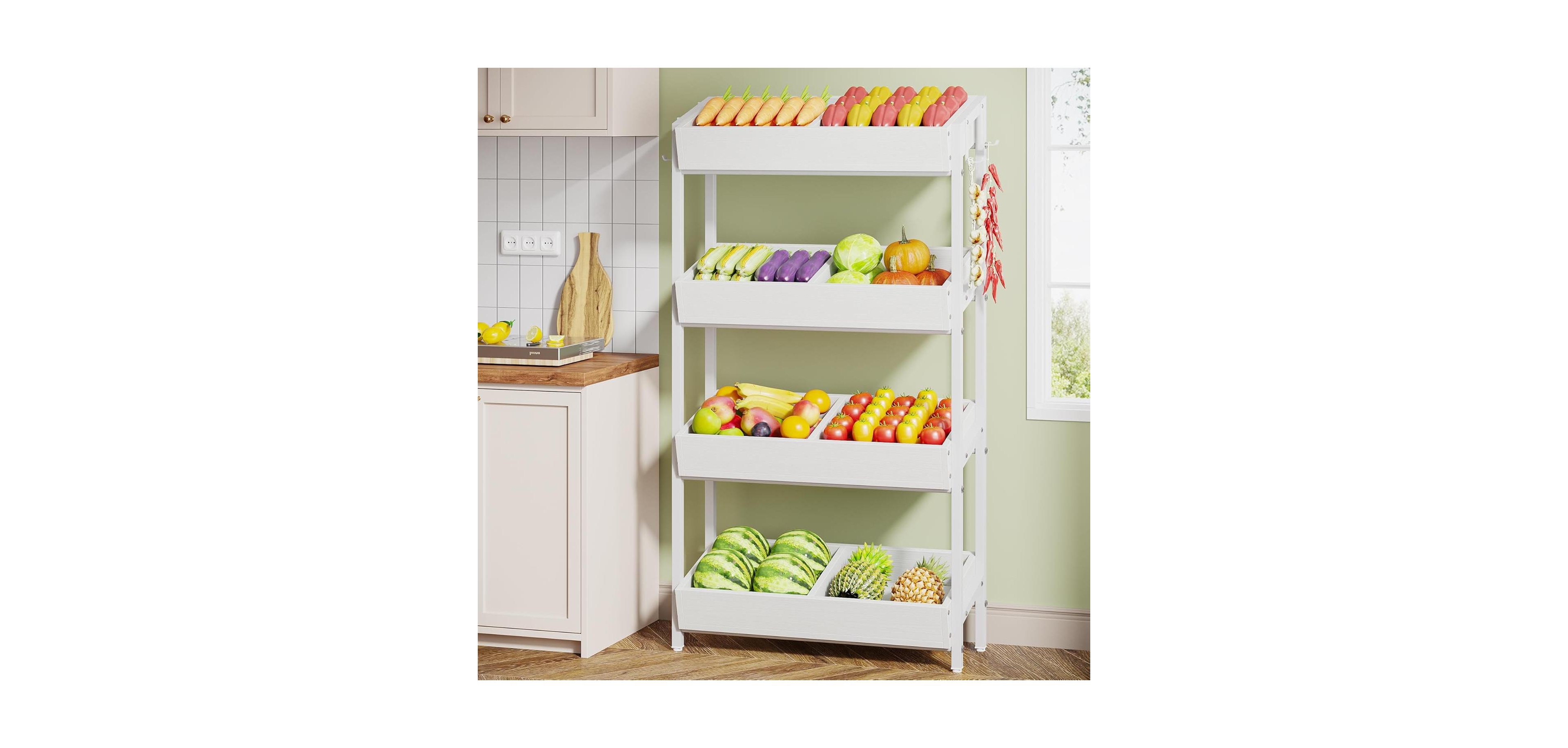 Tribesigns Wood Fruit and Vegetable Basket Stand Rack for Kitchen