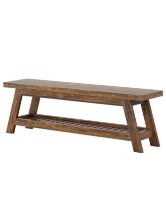 55" Wood Entryway Bench with Shoe Storage, Large 2-Tier Narrow Hallway Foyer Seating Bench