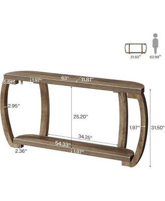 Farmhouse Wooden Console Table with Open Shelf, 63-Inch Long Sofa Entryway Table with Curved Legs for Living Room, Hallway, Entrance