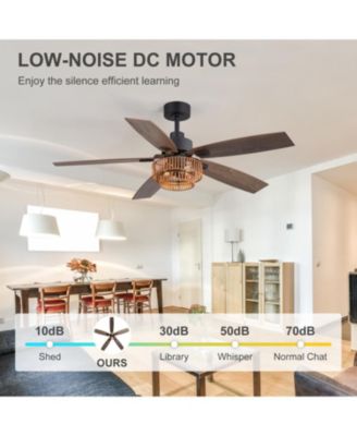 52" Ceiling Fan with Integrated LED Light Remote-Controlled Matte Black 5-Blade Modern Design Quiet DC Motor