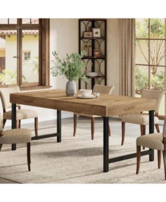 Farmhouse Dining Table for 4-6 People, 55 Inches Industrial Rectangular Kitchen Dinner Table