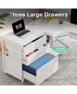 53" W × 19.7" Wood L-Shaped Desk with 3 Drawers, Reversible Corner Home Office Computer Desk with Shelves