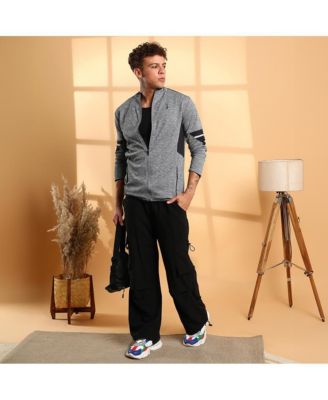 Men's Grey Heathered Activewear Jacket With Contrast Detail