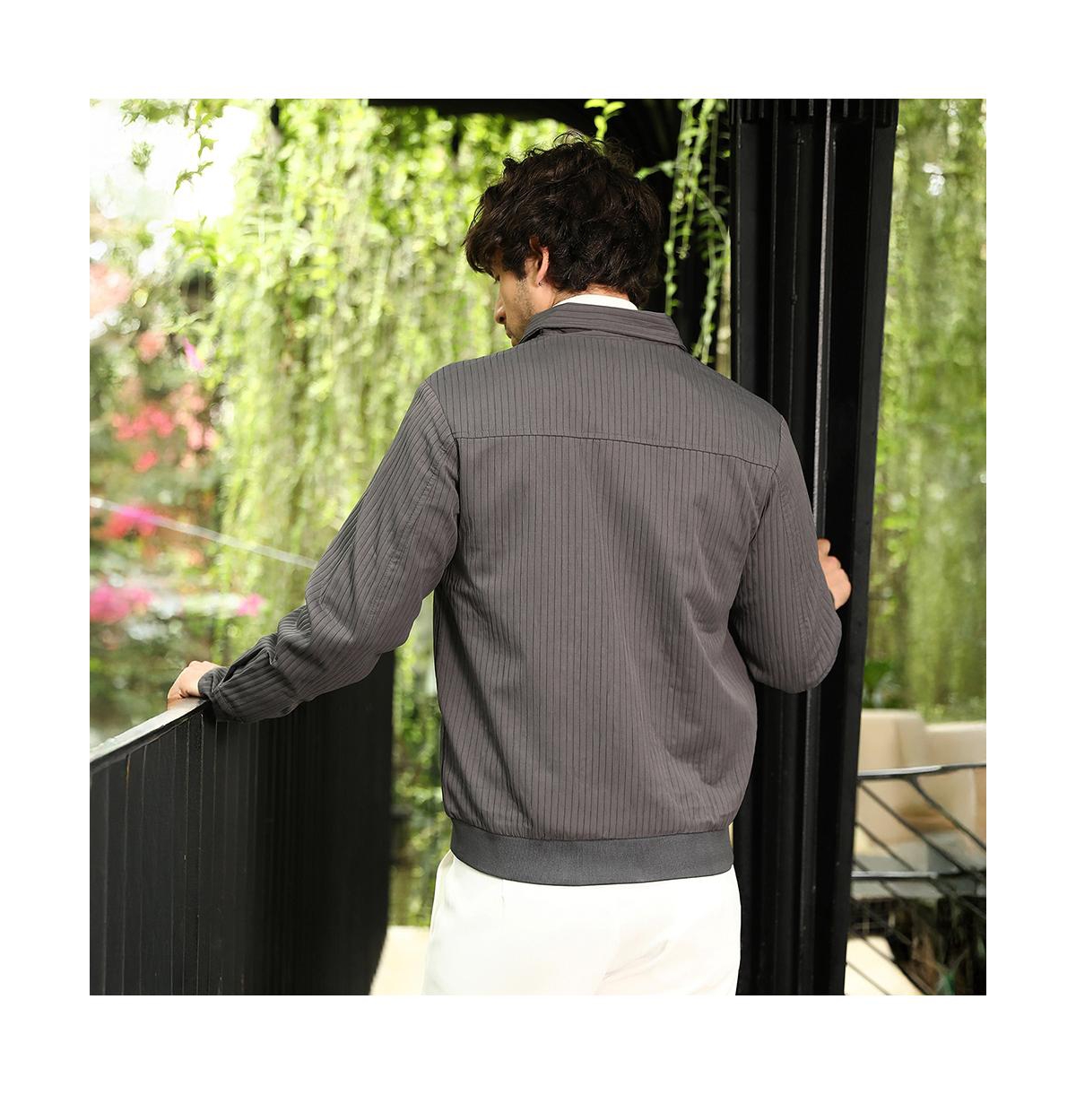 Campus Sutra Men's Moon Grey Zip-Front Lined-Tactile Jacket