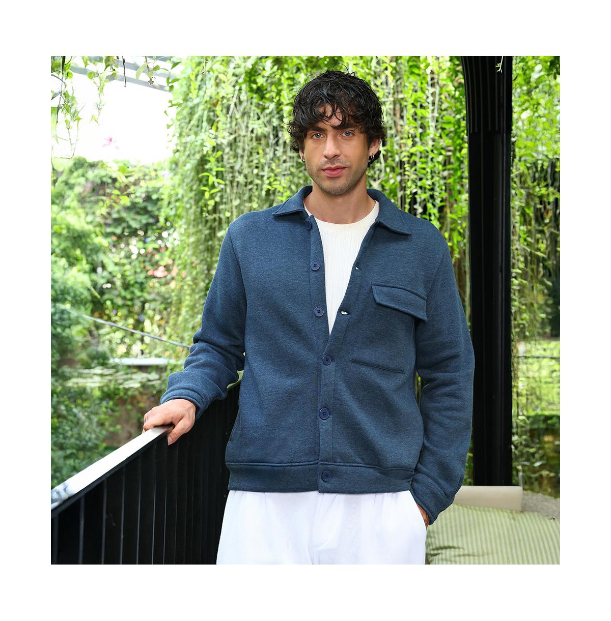 Campus Sutra Men's Aegean Blue Utility-Knit Jacket