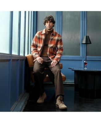 Men's Burnt Sienna Zip-Front Plaid Jacket.