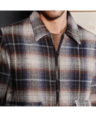 Men's Navy Blue Zip-Front Plaid Jacket