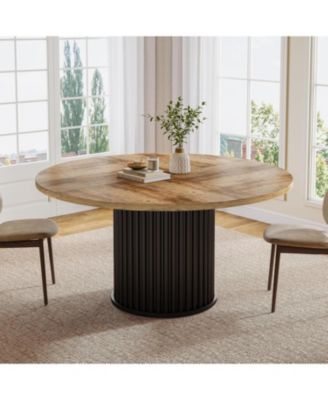 47.24-Inch Black Round Dining Table for 4-6 People, Modern Fluted MDF + Metal Base Kitchen Table