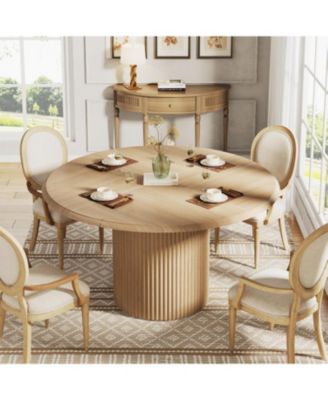 47" Round Dining Table for 4, Farmhouse Kitchen Table with Metal Base, Natural