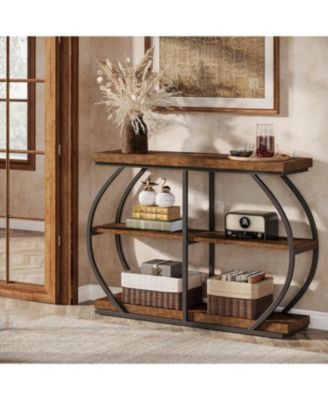 41.3" Console Table, Industrial 3-Tier Entryway Table with Arched Metal Frame and Storage Shelves for Living Room