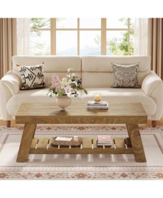 Rectangular Coffee Table, 47.24" Farmhouse Wood Center Tables for Living Room,Brown