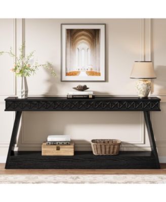Modern Console Table, 71-Inch Extra Long Entryway Table with Storage, 2-Tier Narrow Sofa Table, Black