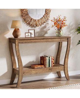Wood Console Table with Storage, 43.3-Inch Farmhouse Entryway Table with Shelf, 2-Tier Wooden Sofa Table