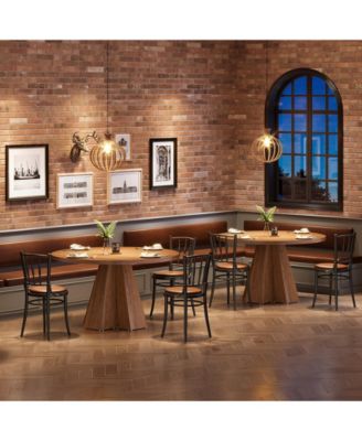 Round Dining Table for 4, Circle Kitchen Table with Pedestal Base, Walnut Brown