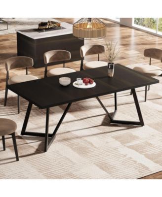 70.87-Inch Large Dining Table for 4-6, Modern Black Dining Room Table with Metal Frame