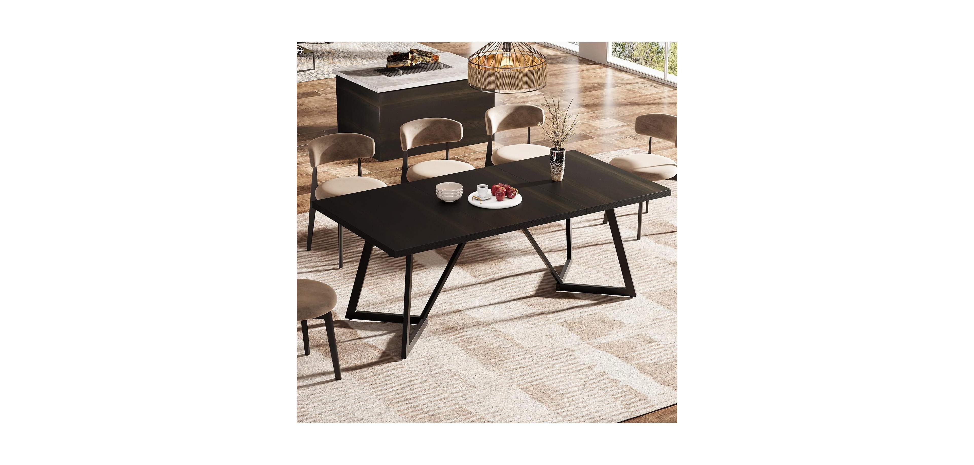 Tribesigns 70.87-Inch Large Dining Table for 4-6, Modern Black Dining Room Table with Metal Frame