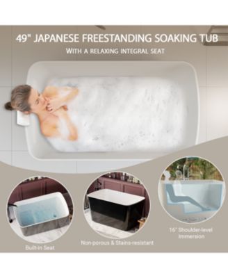 Acrylic Freestanding Soaking Tub with Sit-In Design and Chrome Overflow
