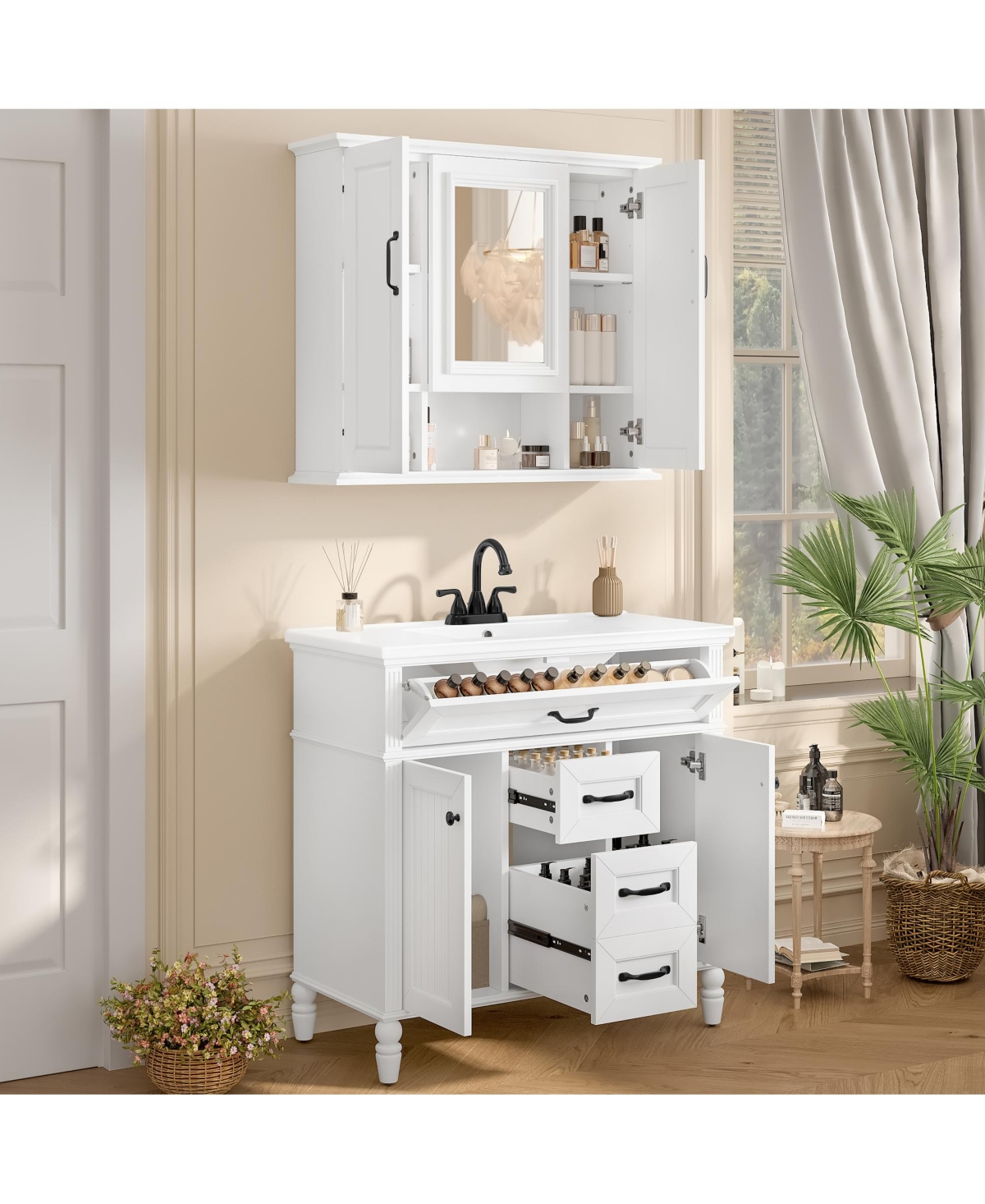Casainc 36" Wall Mounted Medicine Cabinet with Mirror and 3 Doors