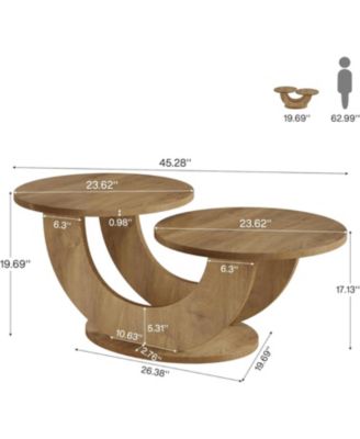 Round Coffee Table, 2-Tier Farmhouse Coffee Table with U-Shaped Frame