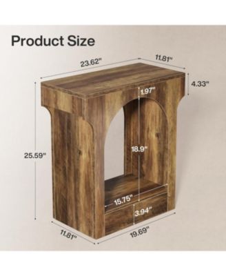 Wood End Table Set of 2, Side Table with Storage Space, Narrow Nightstand, Rustic Brown