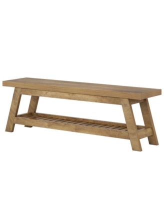 55" Wood Entryway Bench with Shoe Storage, Large 2-Tier Narrow Hallway Foyer Seating Bench