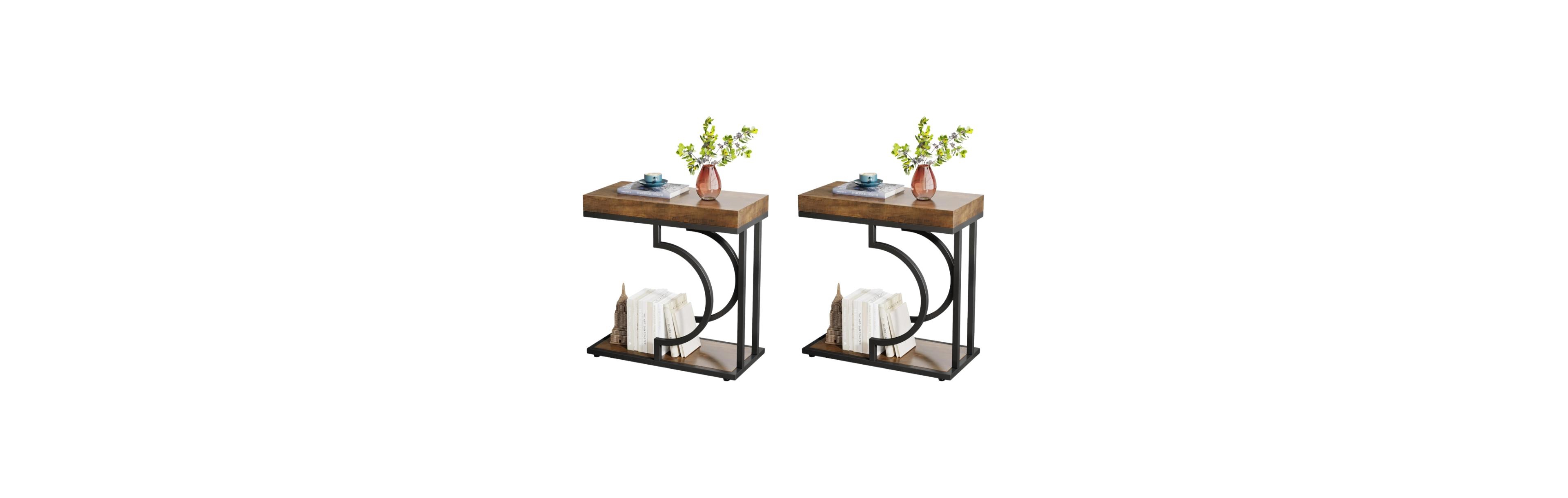 Tribesigns Narrow Side Table, End Table with Metal Frame for Living Room (2 Pcs)