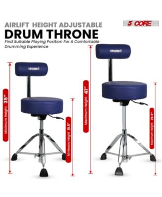 Drum Throne w Backrest 4" Padded Stool Airlift Adjustable 25.5" Drummer Chair 441Lb Capacity