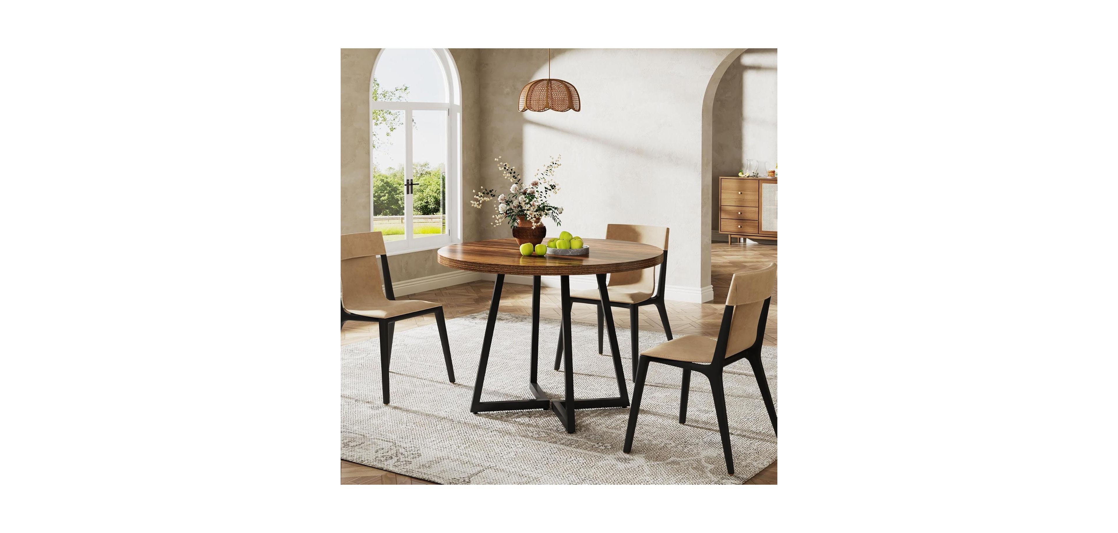 Tribesigns Round Dining Table for 2, 31.5" Industrial Kitchen Table with Metal Base